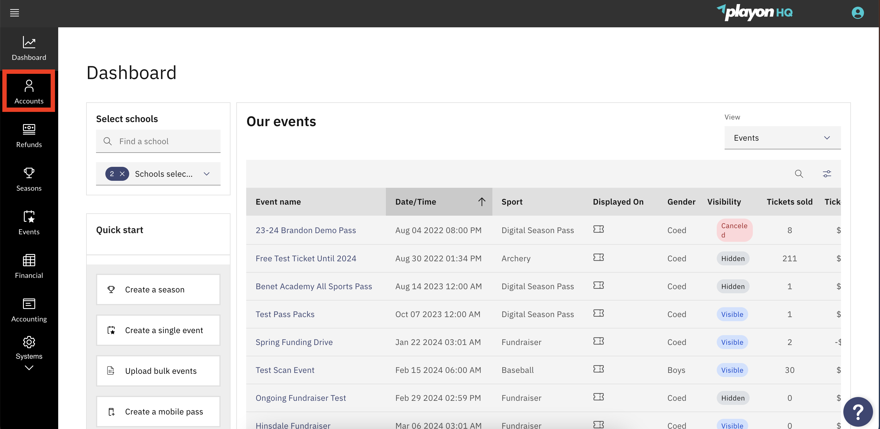 PlayOn HQ Accounts
